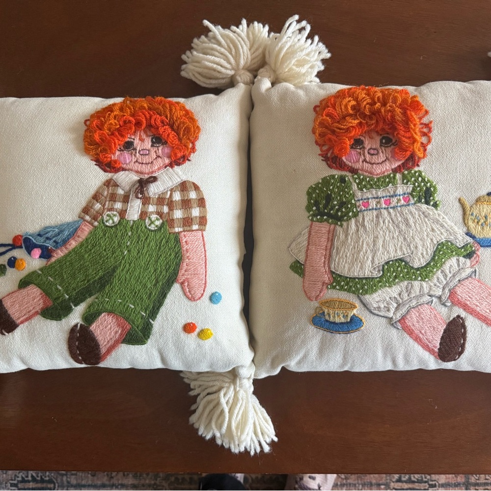 Vintage Embroidered Doll Pillows - Picture 4 of 7